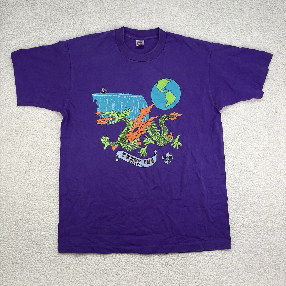 Vintage Boy Scouts Dragon T Shirt 1992 Mens XL Single Stitch Hartford‎ Troop 105